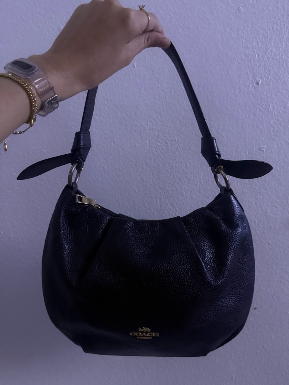 Coach Black Pebbled Leather Hobo with Gold Hardware